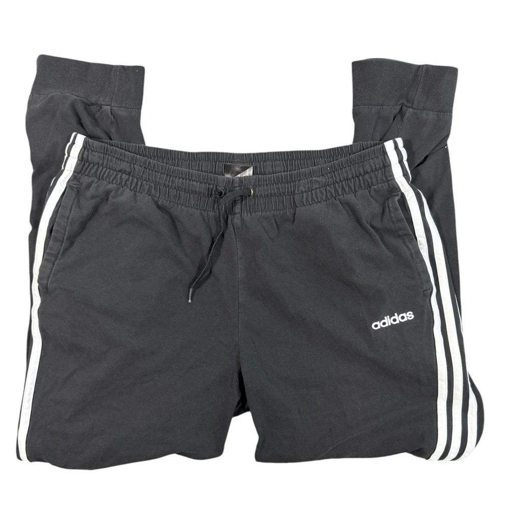 Adidas Joggers Mens XL Black White 3-Stripe Cotton Blend Tapered‎ Sweatpants